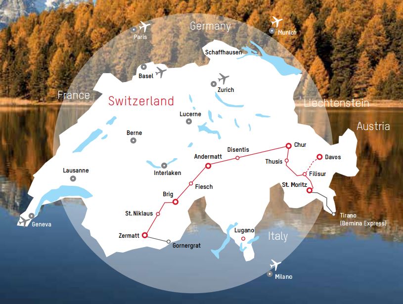 glaciärexpressen schweiz karta The Glacier Express i Schweiz – En av världens vackraste tågresor 